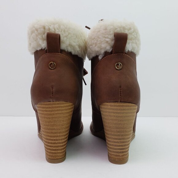 NEW Nautica Galva Womens Size 7.5 Brown Faux Fur Trim Lace Up Wedge Boots ZFN094 - Picture 7 of 10